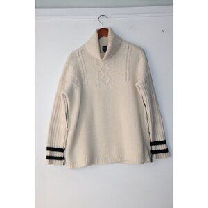 Swildens Women's Size Large Ivory Turtleneck Sweater 100% Wool Cableknit Shirt